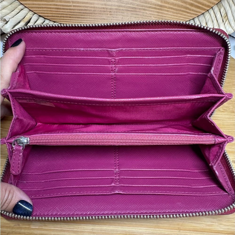 Coach Darcy Shiny Saffiano Leather Long Zip Around Wallet F50438 Fuchsia - Picture 7 of 13